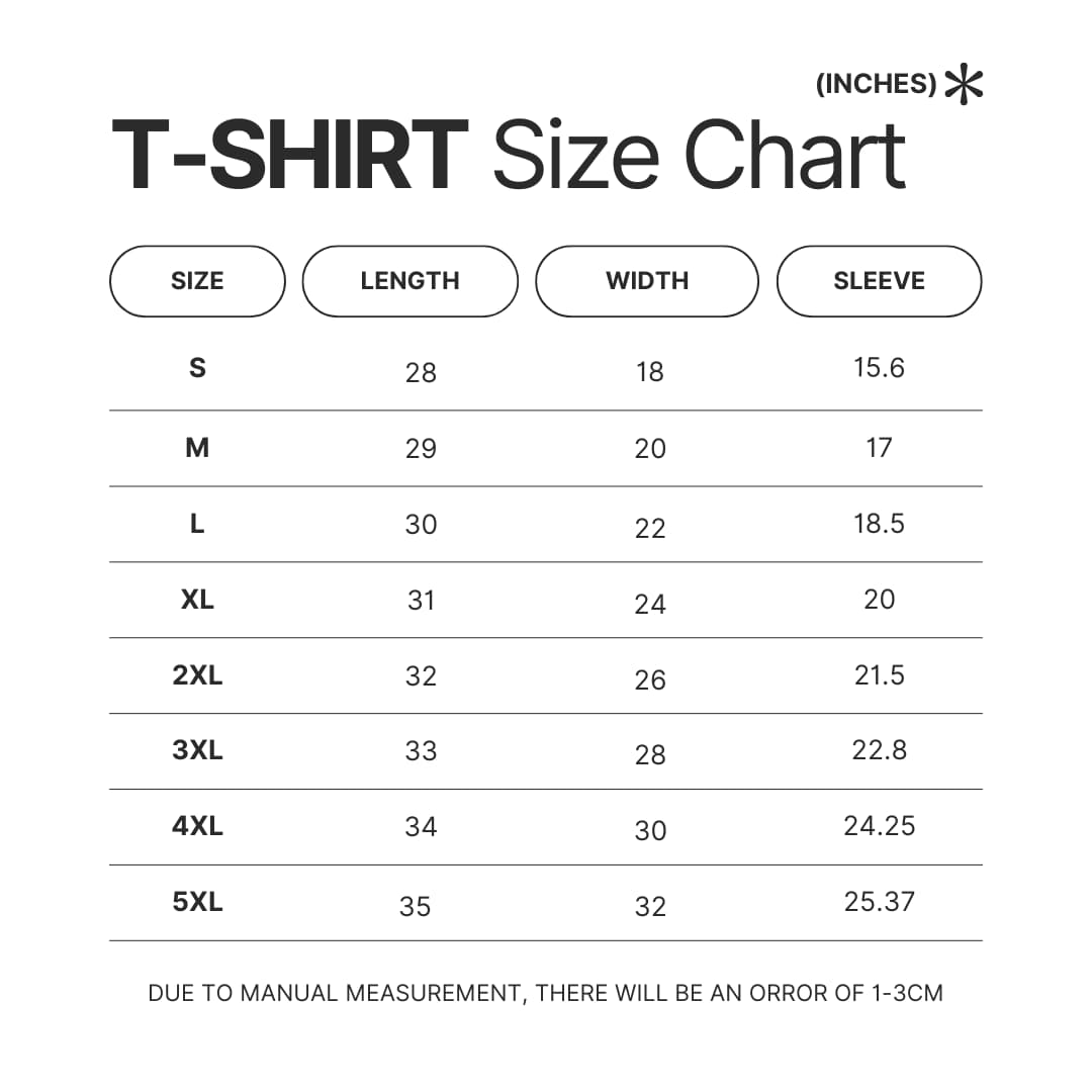 3D T shirt Size Chart - Attack On Titan EU Store