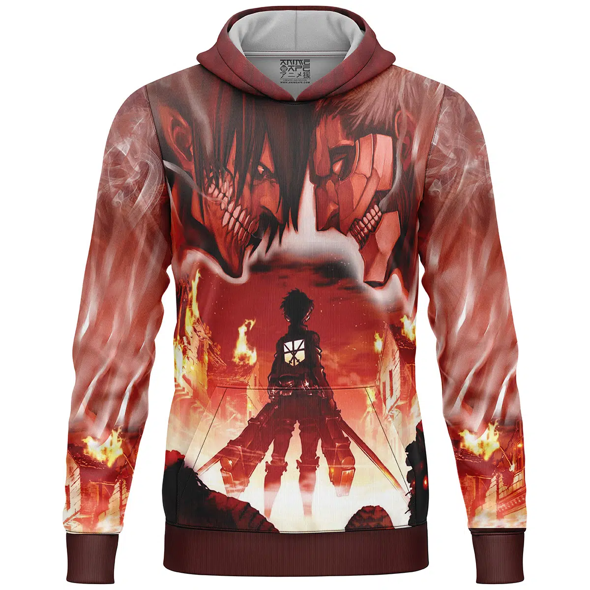 Burning Attack on Titan Lightweight Hoodie FRONT mockup - Attack On Titan EU Store