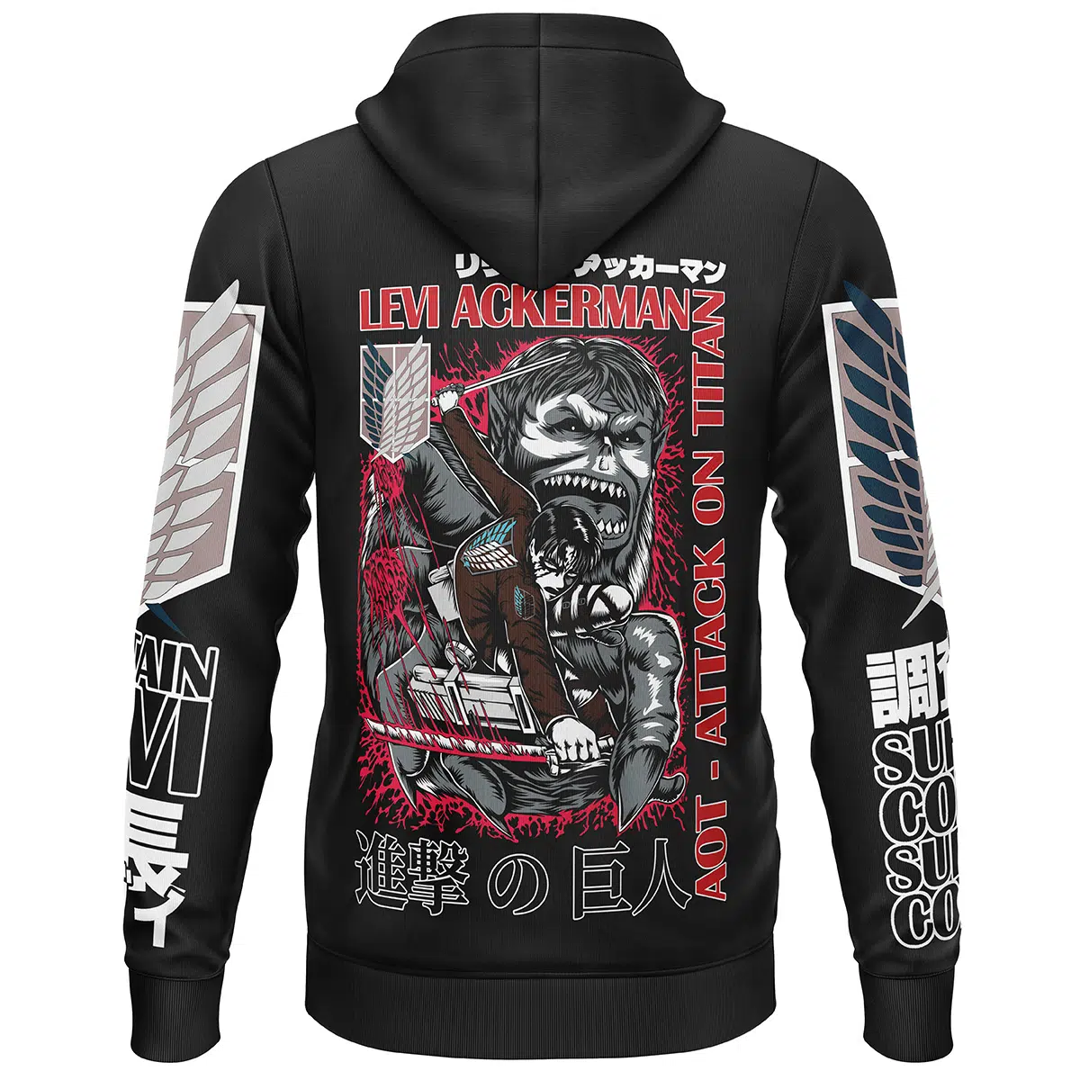 Levi Ackerman x Beast Titan Attack on Titan Streetwear Lightweight Hoodie BACK mockup - Attack On Titan EU Store