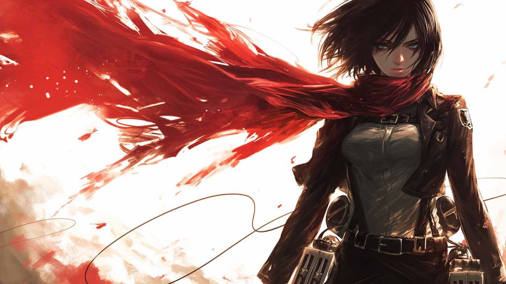 attack on titan mikasa red scarf flowing desktop wallpaper preview - Attack On Titan EU Store